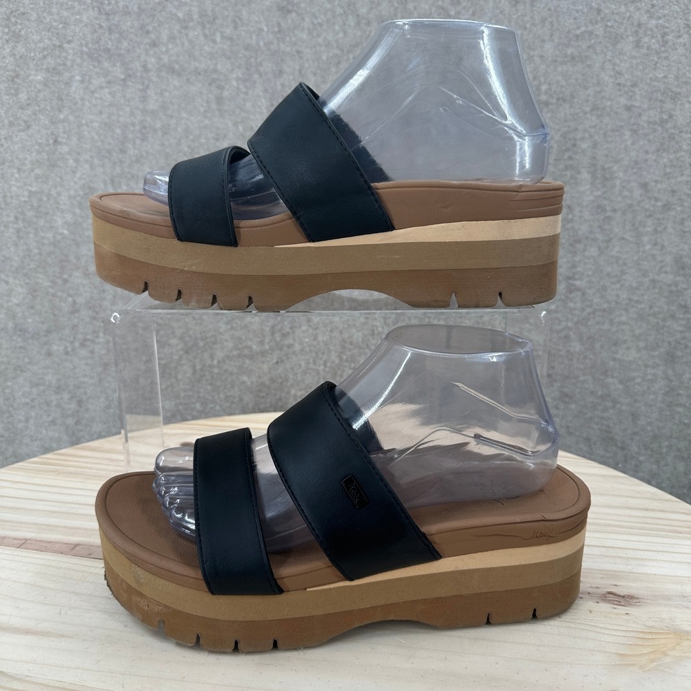 Reef Banded Horizon 2.5 Platform Sandals Womens 8 Black Brown Wedge Lug Sole